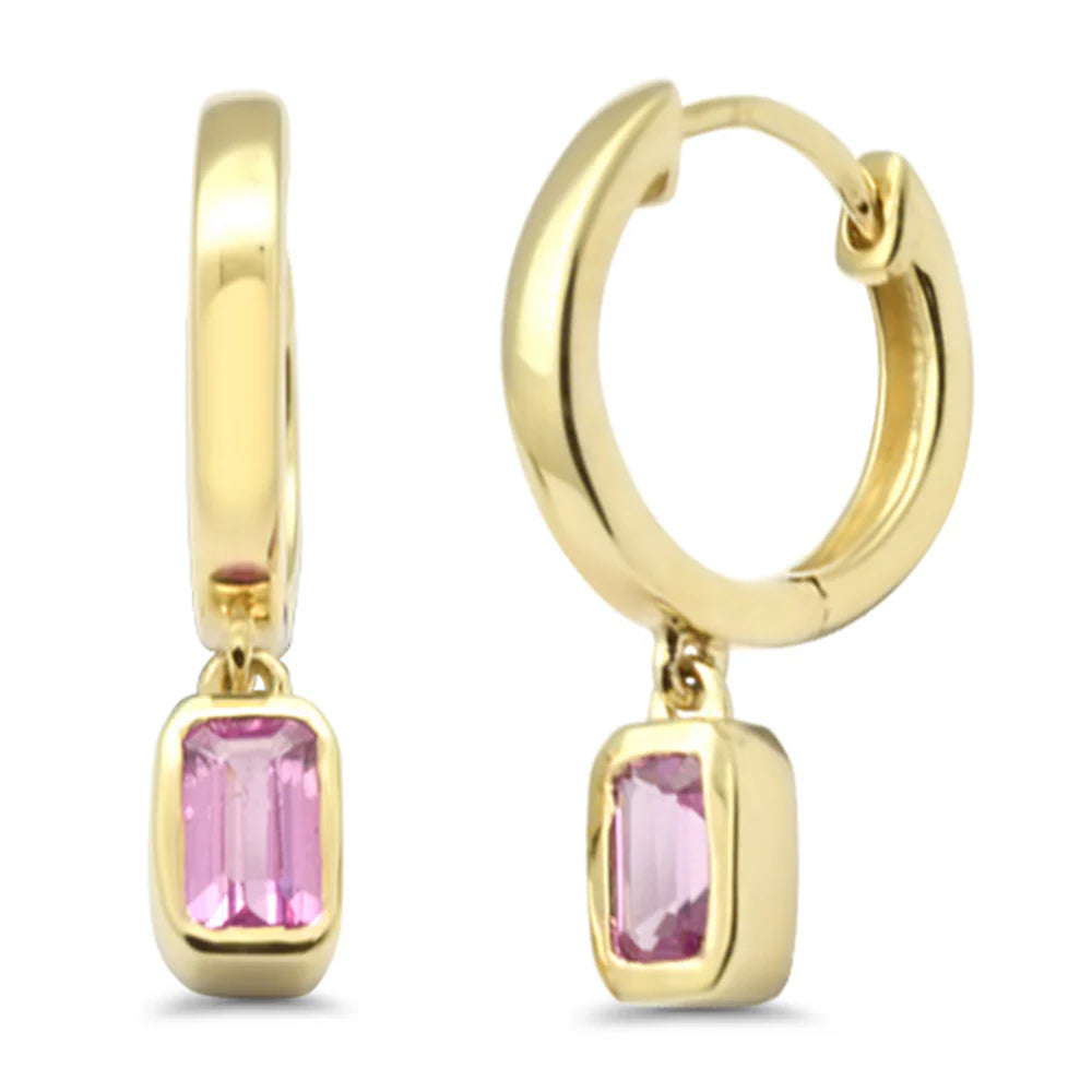 .61ct G SI 14K Yellow Gold Petite Pink Tourmaline Gemstone Hoop Earrings