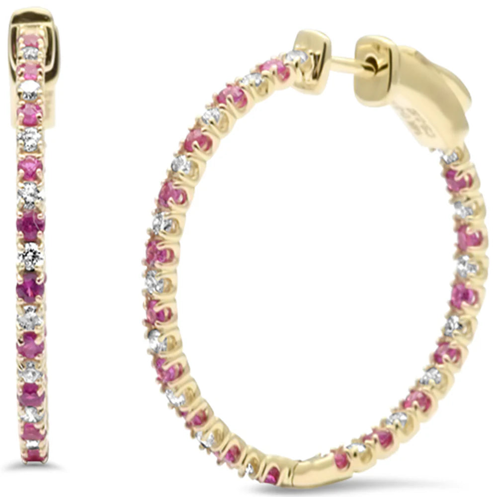 1.11ct G SI 14K Yellow Gold Diamond & Ruby Hoop Earrings