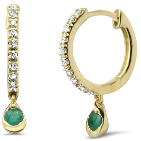 .19ct G SI 14K Yellow Gold Diamond Petite Emerald Hoop Earrings Post & Click