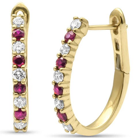 .57ct G SI 14K Yellow Gold Diamond & Ruby Hoops Earrings