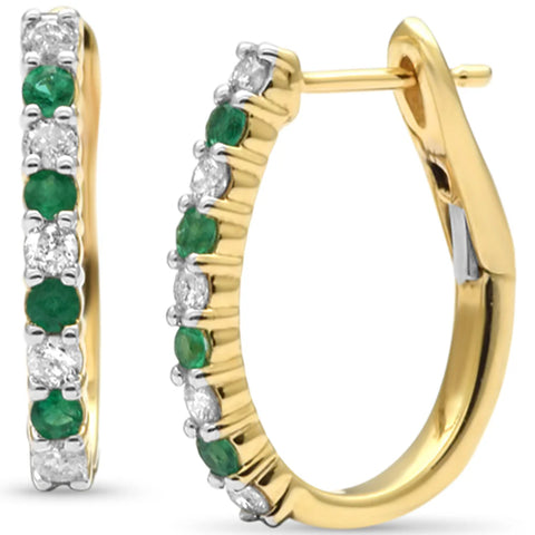 .52ct G SI 14K Yellow Gold Diamond & Emerald J Hoop Earrings