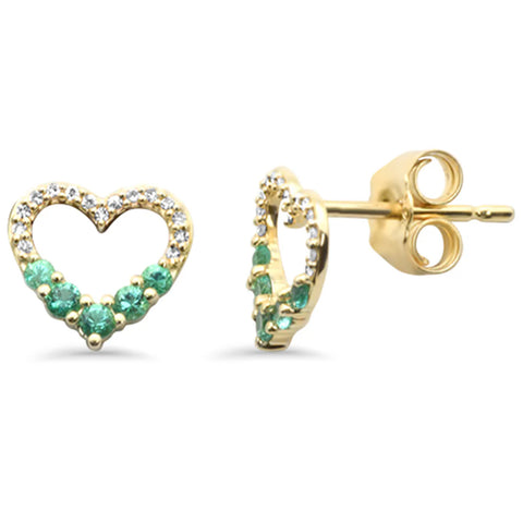 .25ct G SI 14K Yellow Gold Diamond Heart Shape & Emerald Gemstones Earrings