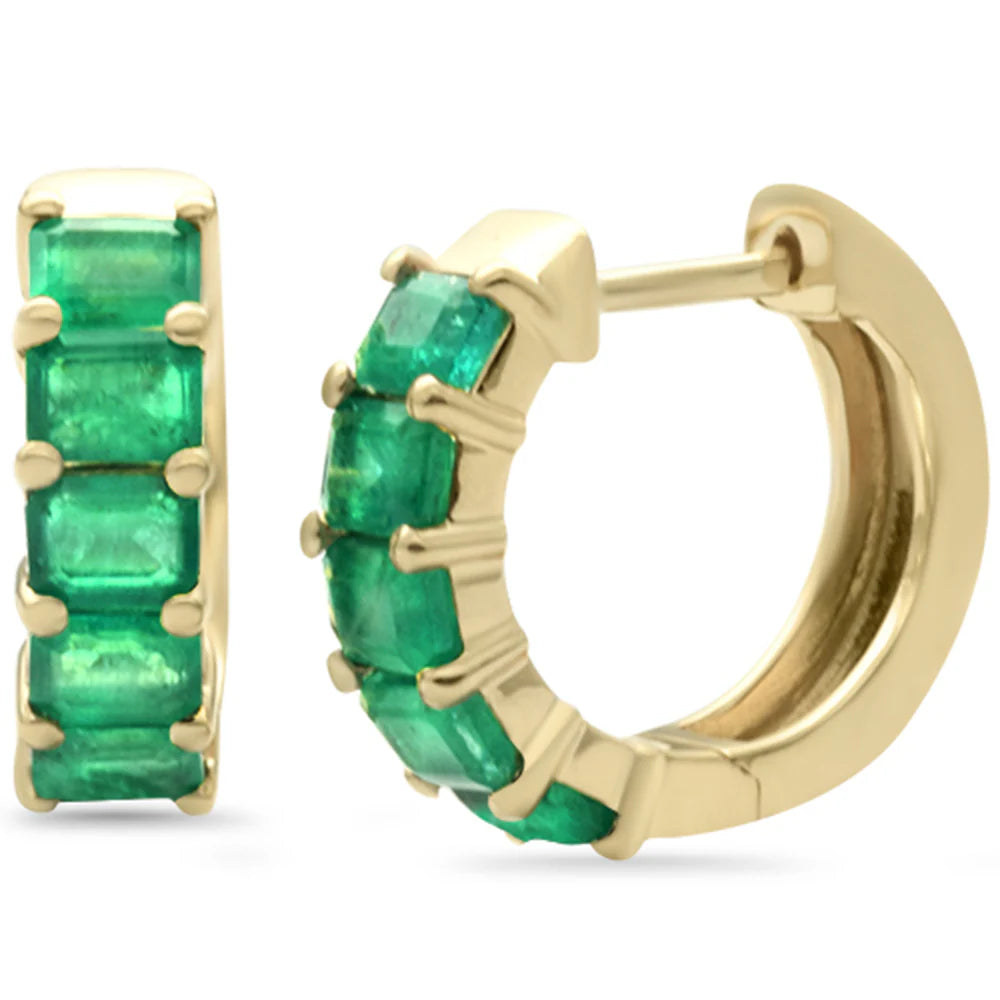 2.50ct G SI 14K Yellow Gold Emerald Gemstones Hoop Earrings