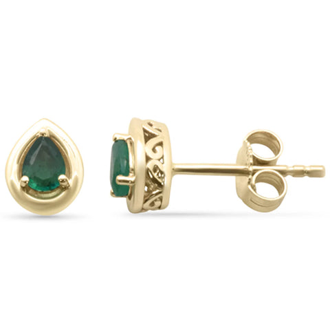 .28ct G SI 14K Yellow Gold Pear Shape Emerald Gemstones Earrings