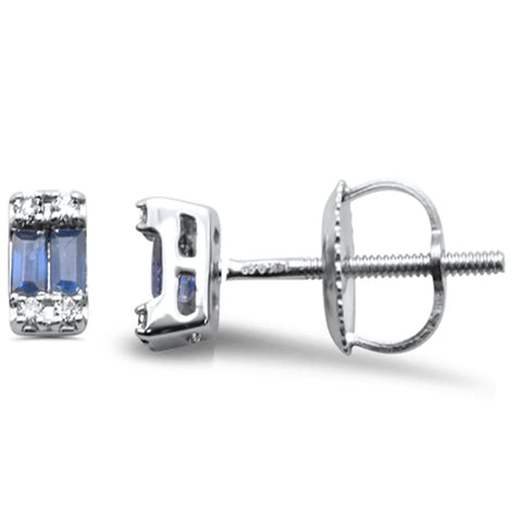 .17ct G SI 14K White Gold Diamond & Blue Sapphire Gemstones Earrings