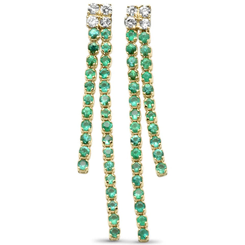 1.00ct G SI 14K Yellow Gold Diamond & Emerald Gemstones Drop Earrings