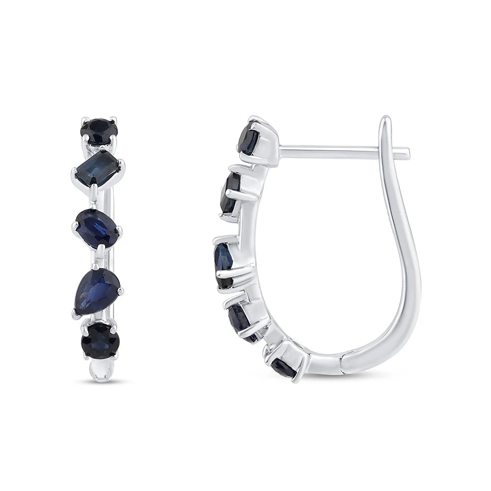 1.54ct G SI 14K White Gold Blue Sapphire Gemstones Hoop Earrings