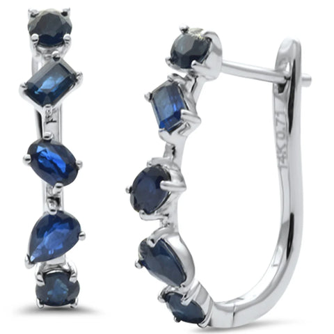 1.54ct G SI 14K White Gold Blue Sapphire Gemstones Hoop Earrings