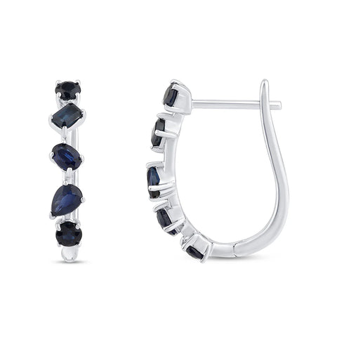 1.54ct G SI 14K White Gold Blue Sapphire Gemstones Hoop Earrings