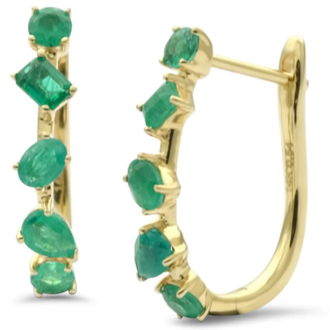 1.07ct G SI 14K Yellow Gold Emerald Gemstones Hoop Earrings