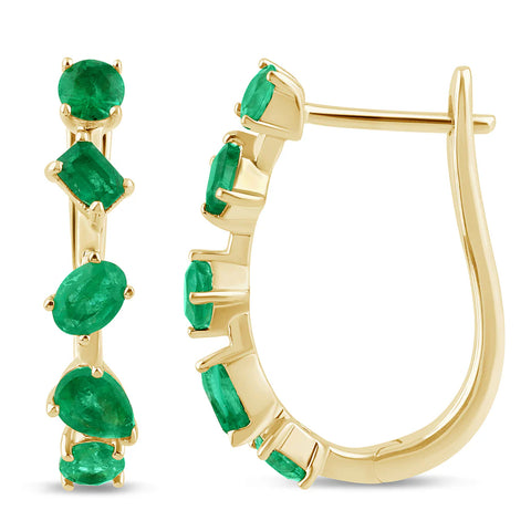 1.07ct G SI 14K Yellow Gold Emerald Gemstones Hoop Earrings