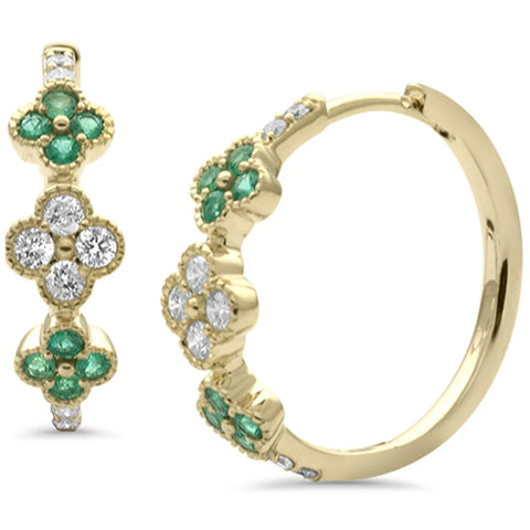 .83ct G SI 14K Yellow Gold Diamond & Emerald Gemstones Hoop Earrings