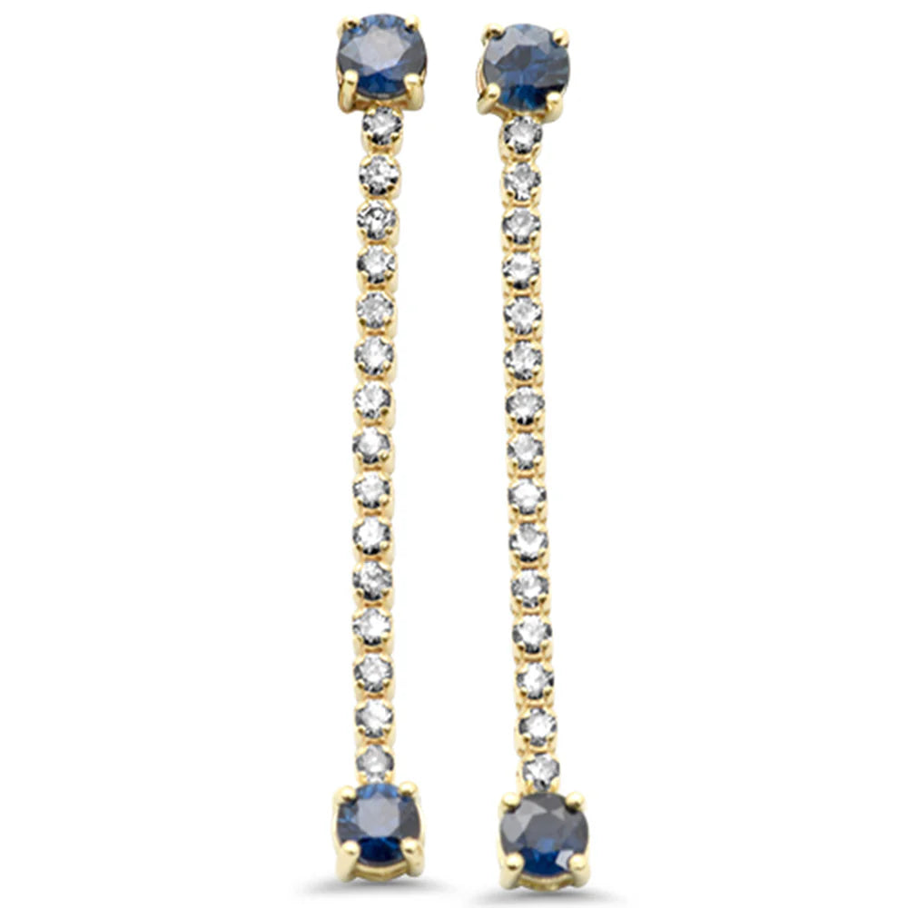 1.09ct G SI 14K Yellow Gold Diamond & Blue Sapphire Gemstones Drop Earrings