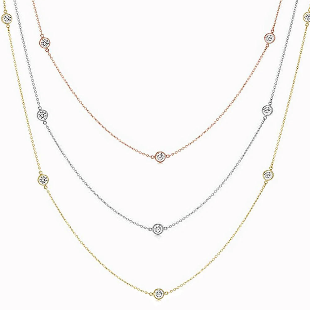 "Diamond By The Yard" Available 3 Colors .925 Sterling Silver Pendant Necklace 16", 18", 20", 24", 30", 36" + 1.5" Extension