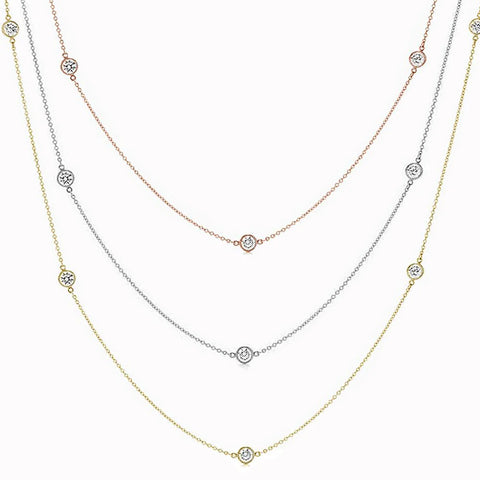 "Diamond By The Yard" Available 3 Colors .925 Sterling Silver Pendant Necklace 16", 18", 20", 24", 30", 36" + 1.5" Extension