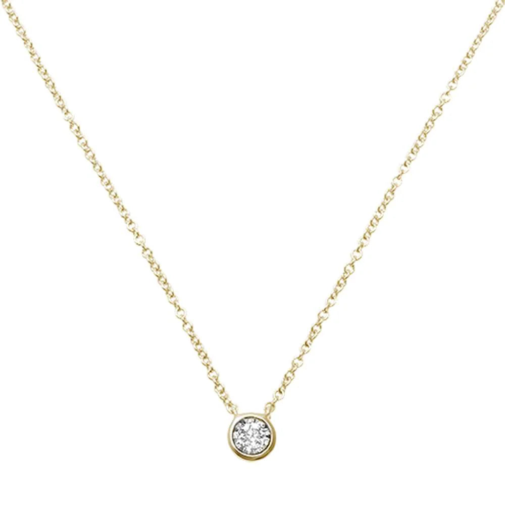 .07ct 14kt Yellow Gold Round Bezel Diamond Solitaire Pendant 18" Necklace