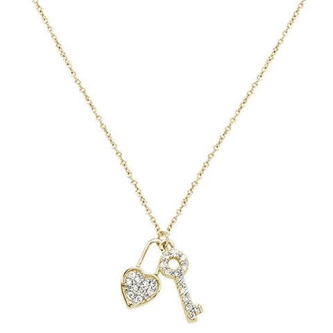 .12cts 14kt Yellow Gold Round Diamond Key To My Heart Pendant Necklace 18"