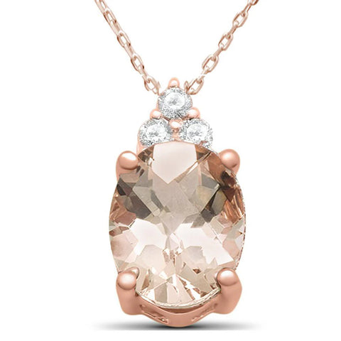 ! 1.59ct 10k Rose Gold Morganite & Diamond Pendant Necklace 18" Long