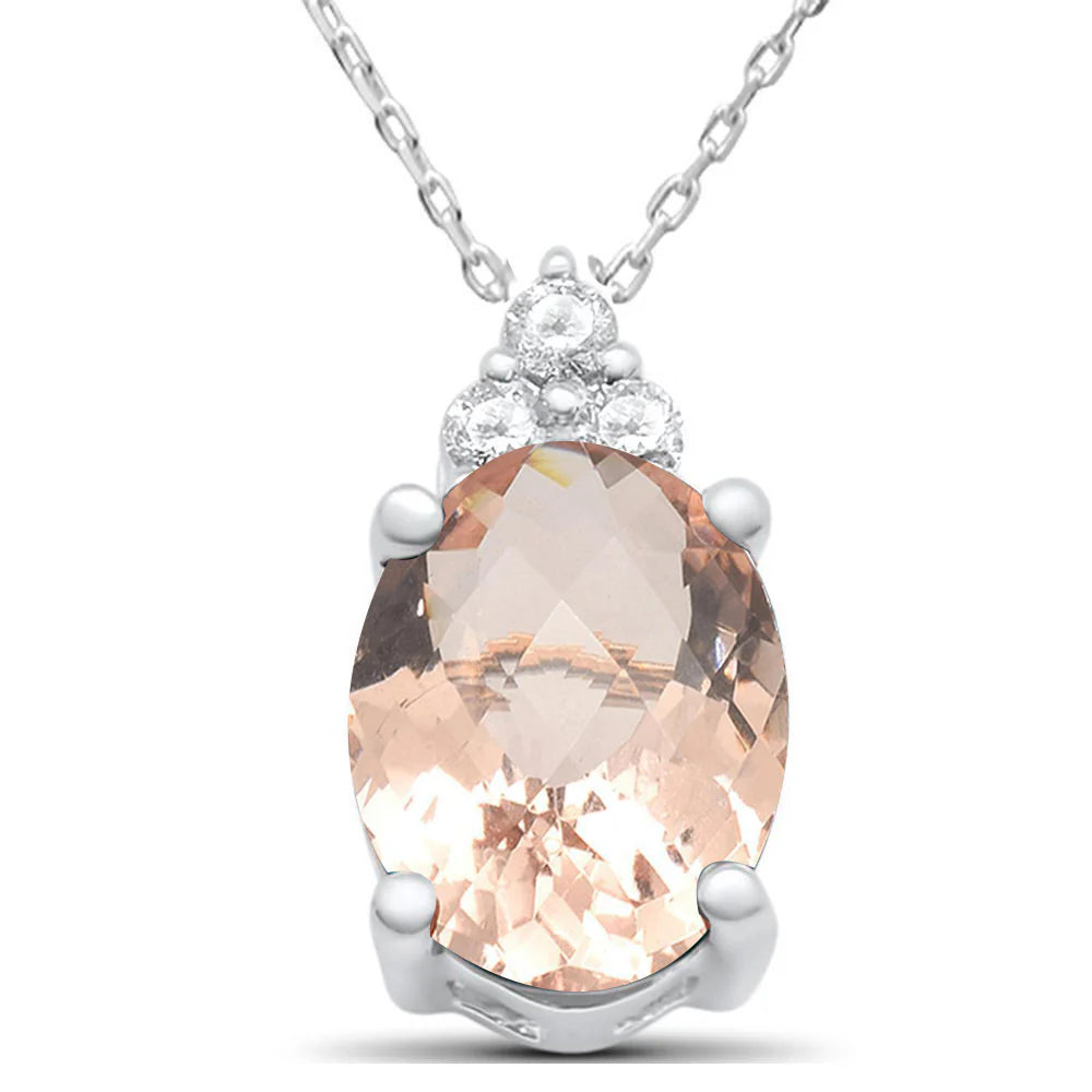 1.5ct 10k White Gold Morganite & Diamond Solitaire Pendant Necklace 18"