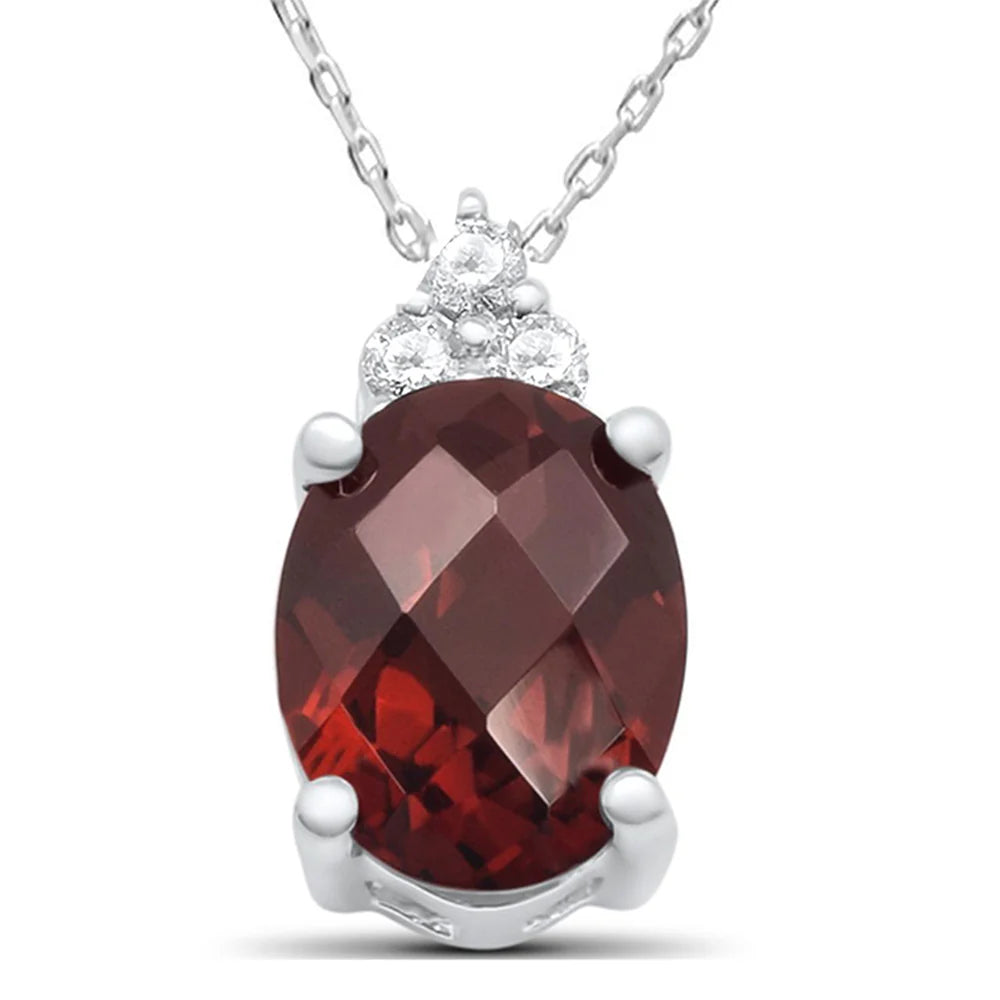 2.03cts 10k White Gold Oval Garnet & Diamond Pendant