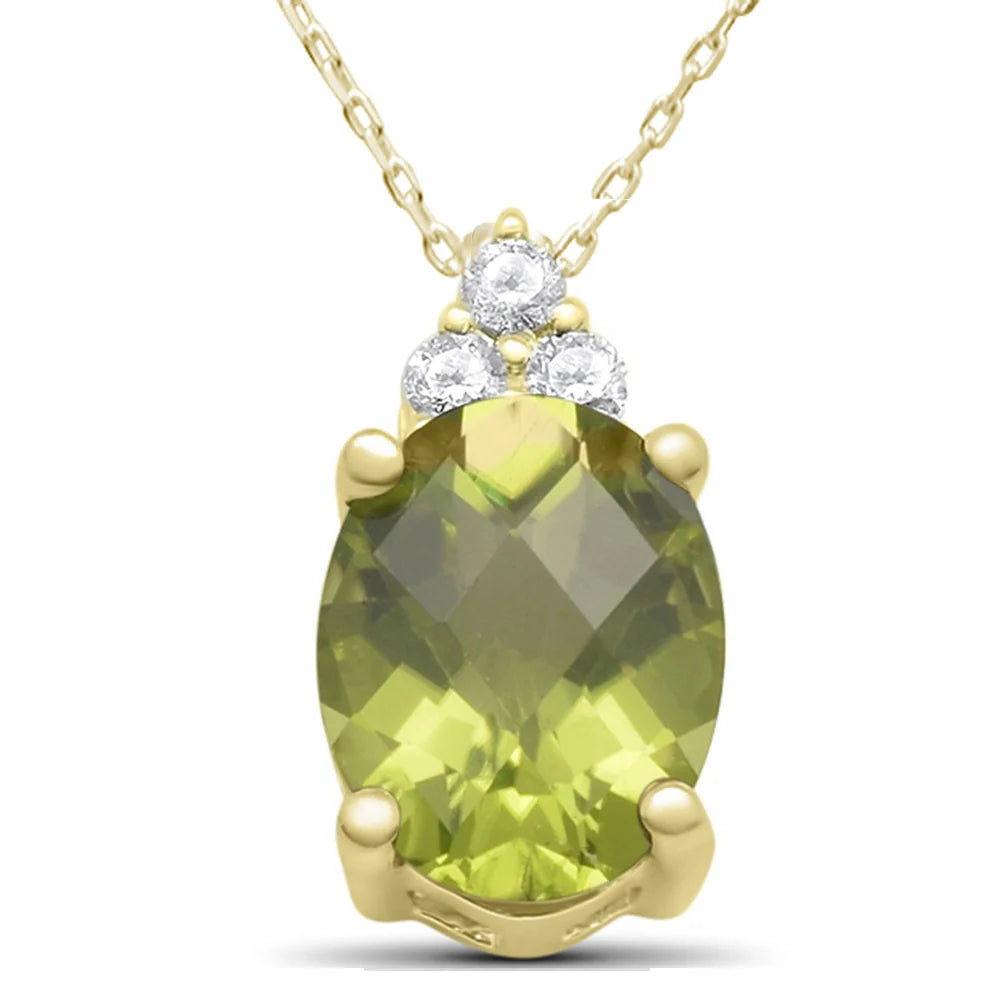 ! 1.94cts 10k Yellow Gold Oval Peridot & Diamond Pendant