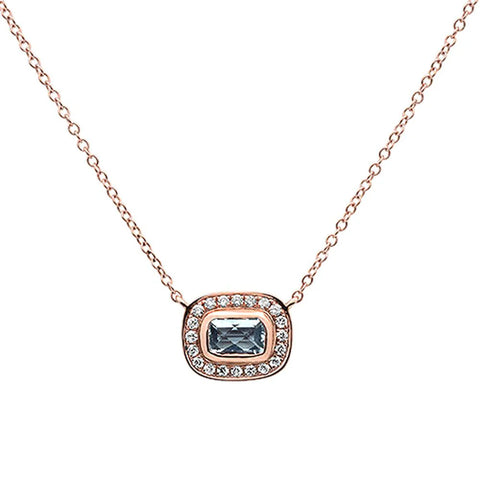 .60cts 14k Rose Gold Aquamarine Diamond Pendant Necklace 18"