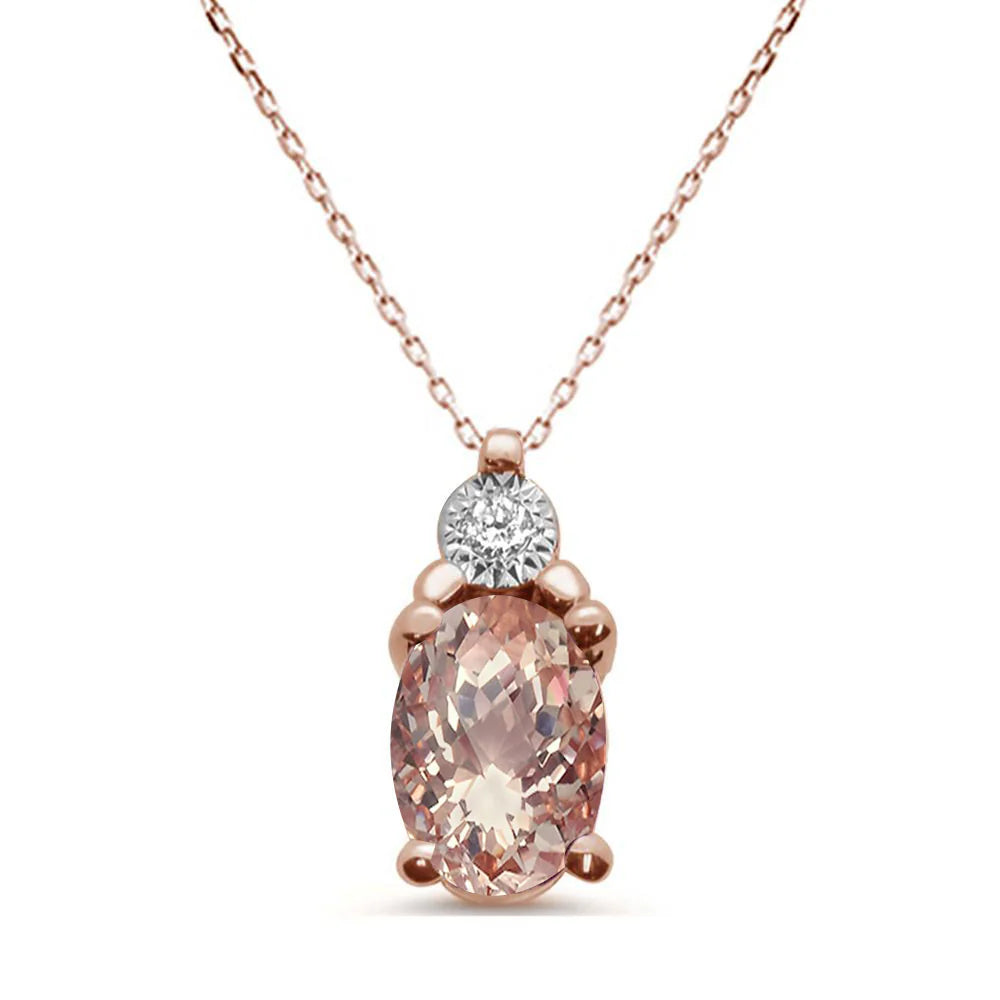 ! .78ct 10k Rose Gold Morganite & Diamond Solitaire Pendant Necklace 18"