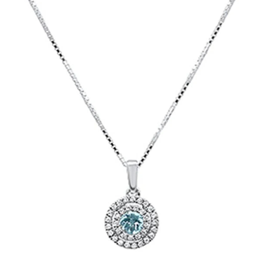 0.37cts 10k White Gold Round Aquamarine & Diamond Pendant