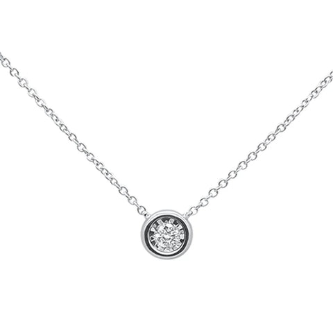 .11ct 14k White Gold Round Diamond Bezel Solitaire Pendant Necklace 18"