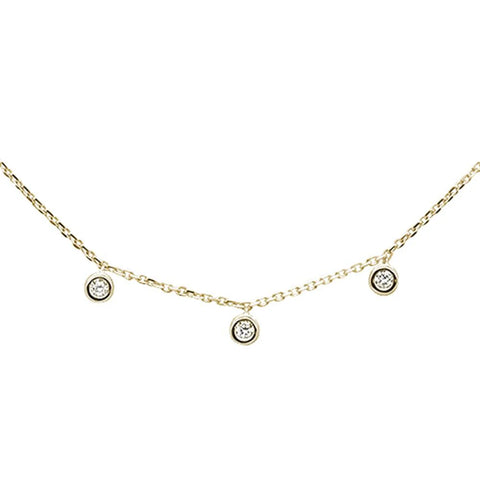 .07ct 14k Yellow Gold Diamond Station Bezel Necklace 18"