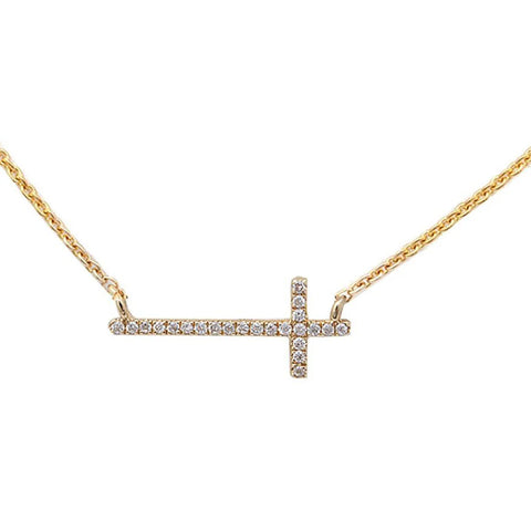 .06ct 10k Yellow Gold Diamond Sideways Cross Trendy Pendant Necklace 18"