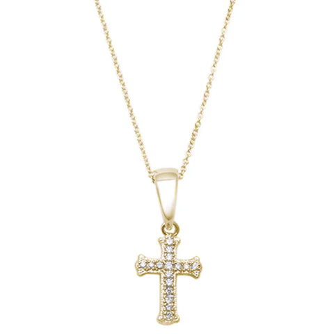 .08ct 10kt Yellow Gold Round Diamond Cross Pendant 18" Necklace