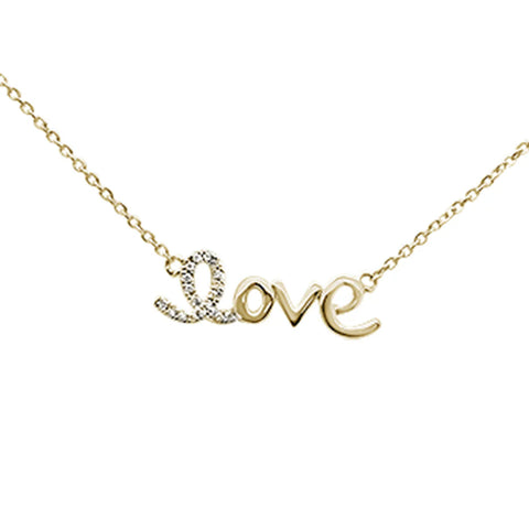 .03ct 14K Yellow Gold Heart Diamond "Love" Script Pendant Necklace 16" + 2" Ext.