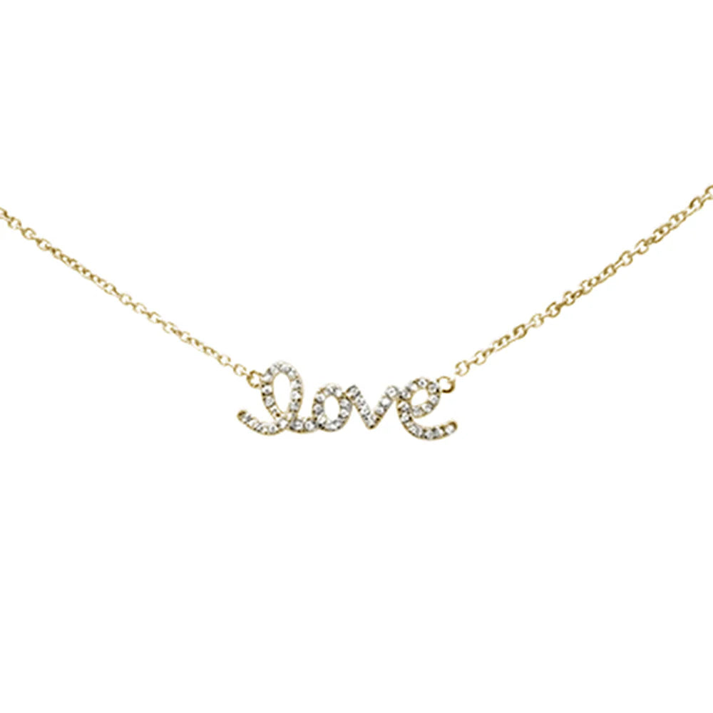 .08ct 14K Yellow Gold Love Script Heart Diamond Necklace 16" + 1" Ext