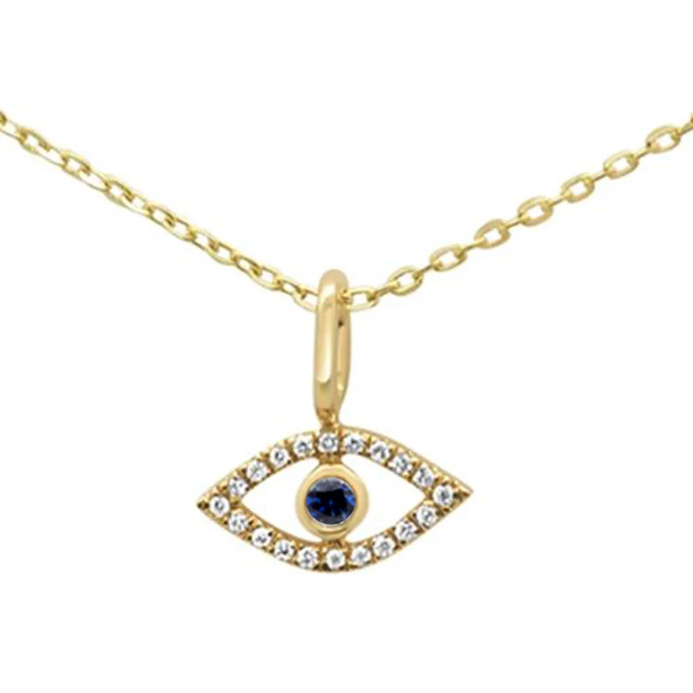 .04ct F SI 14K Yellow Gold Diamond Evil Eye Pendant Necklace