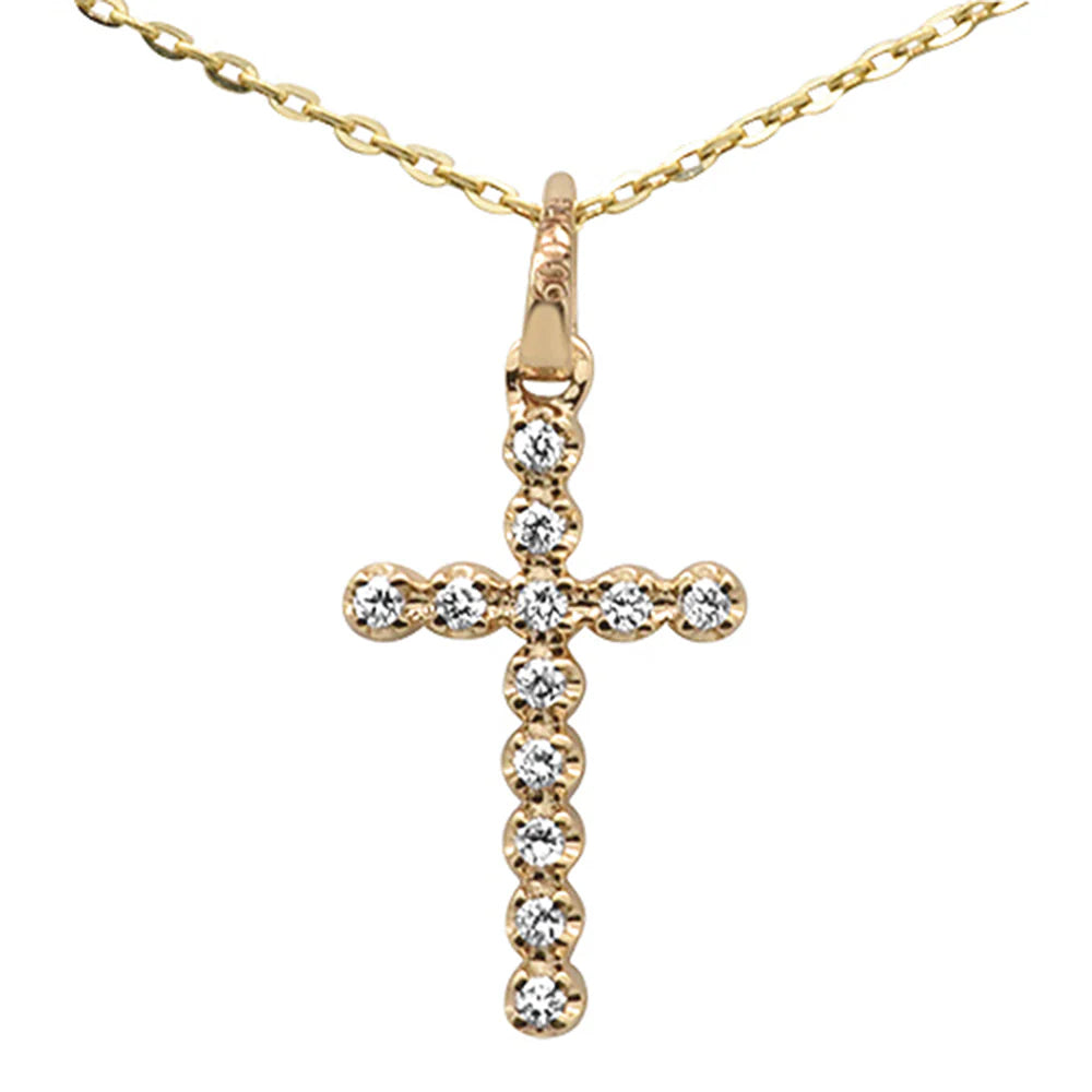 .10ct F SI 14K Yellow Gold Diamond Cross Pendant Necklace 16" +2" Ext