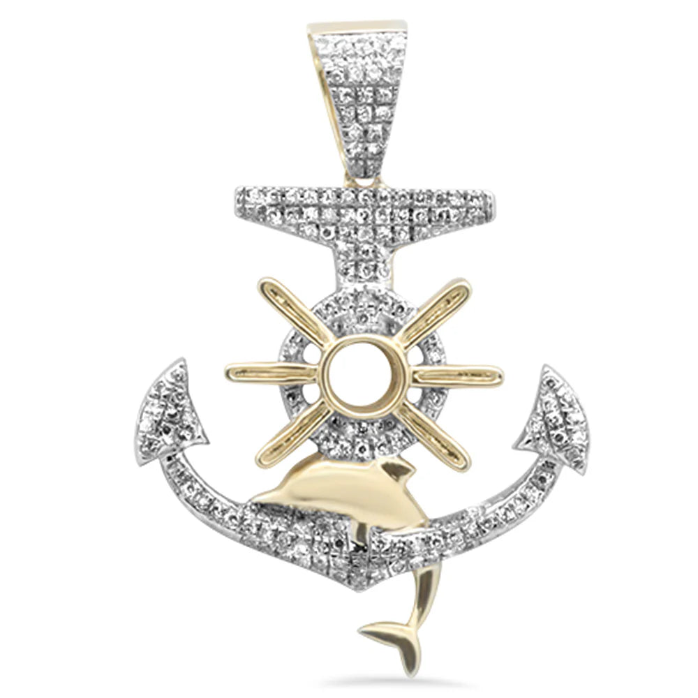 .34CT G SI 10K Yellow Gold Diamond Iced Out Anchor Nautical Charm Pendant