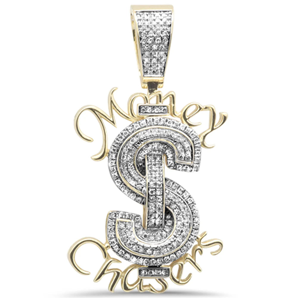 .51CT G SI 10K Yellow Gold Diamond Iced Out Custom "Money Chasers" Charm Pendant