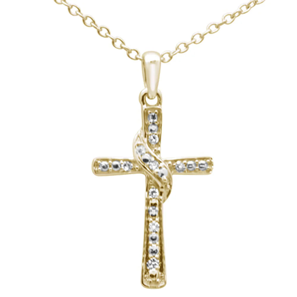 .03ct G SI 10K Yellow Gold Diamond Cross Charm Pendant 18" Long