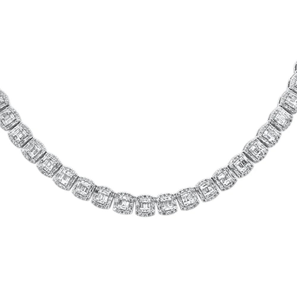 11.68ct G SI 14K White Gold Round & Baguette Diamond Tennis Necklace 22" Long