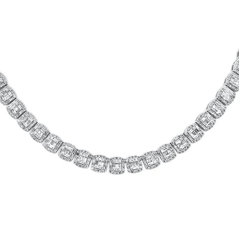 11.68ct G SI 14K White Gold Round & Baguette Diamond Tennis Necklace 22" Long