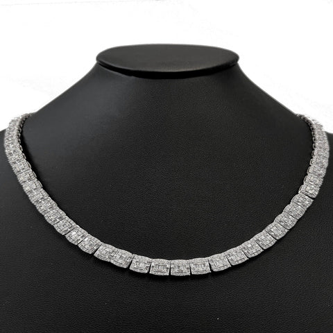 11.68ct G SI 14K White Gold Round & Baguette Diamond Tennis Necklace 22" Long