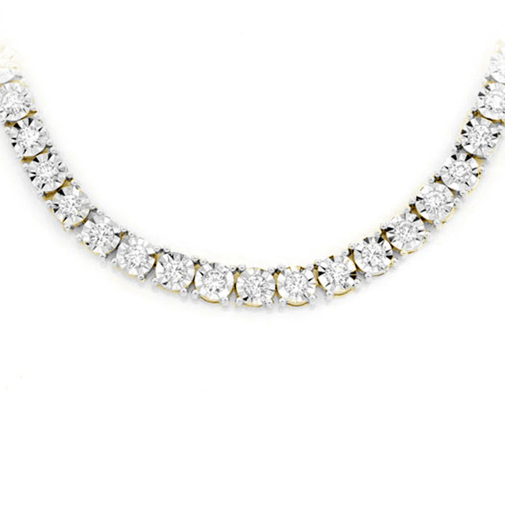 1.42ct G SI 10K Yellow Gold Tennis Miracle Illusion Set Tennis Necklace 20"