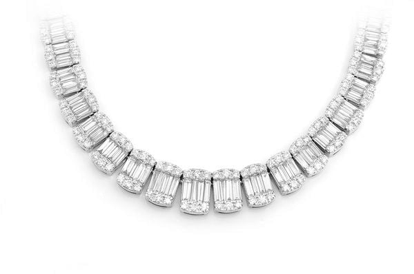 8.38ct G SI 14K White Gold Round & Baguette Diamond Tennis Necklace 18" Long