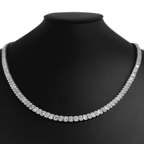 8.38ct G SI 14K White Gold Round & Baguette Diamond Tennis Necklace 18" Long