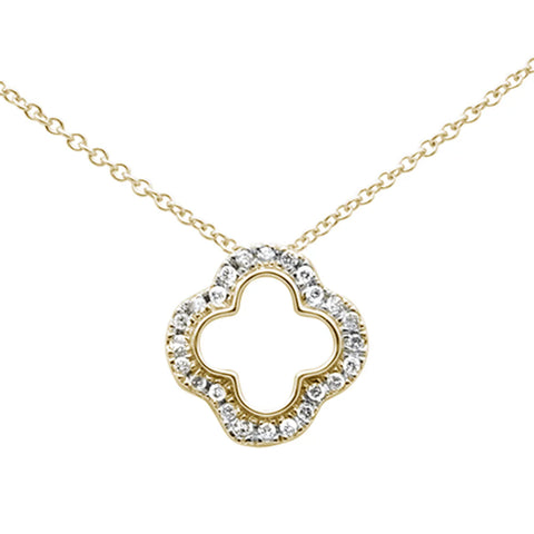 .11ct G SI 14K Yellow Gold Diamond Four Leaf Clover Pendant 18" Chain