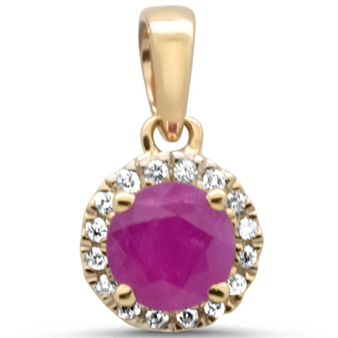 .69ct G SI 14K Yellow Gold Diamond & Round Ruby Gemstone Pendant