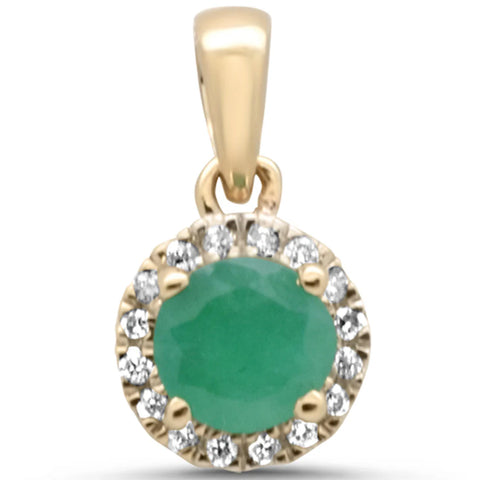 .54ct G SI 14K Yellow Gold Diamond & Round Emerald Gemstone Pendant