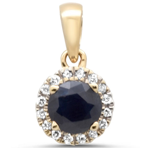 .60ct G SI 14K Yellow Gold Diamond & Round Blue Sapphire Gemstone Pendant