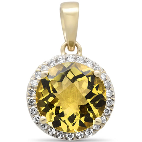 1.91ct G SI 14K Yellow Gold Diamond & Round Olive Gemstone Pendant